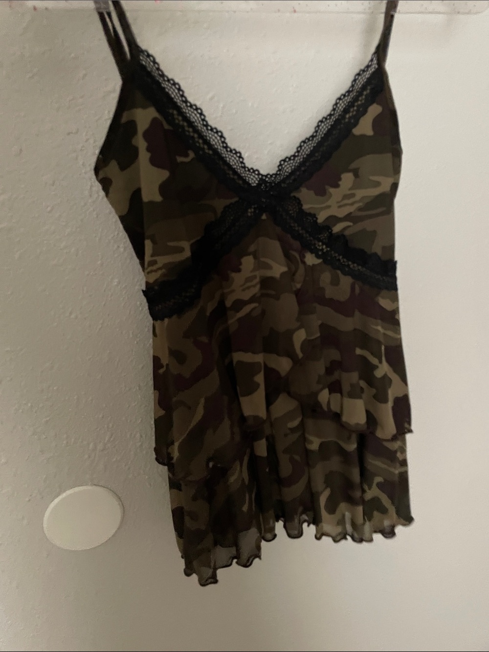 Camo camisole with black lace